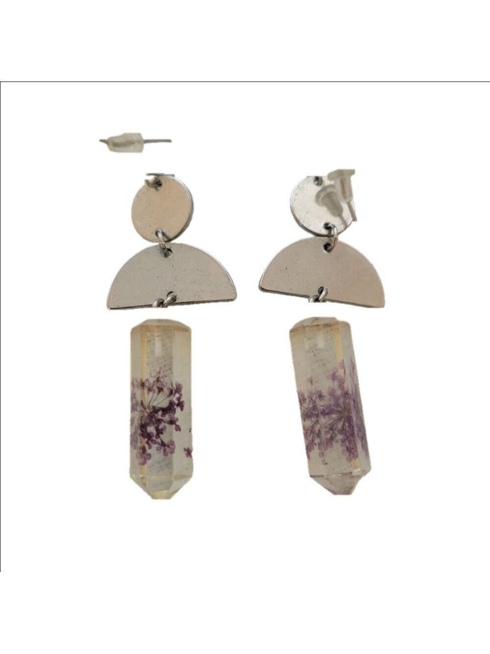Unbranded Geometric Earrings Silver Purple Resin Floral One Size